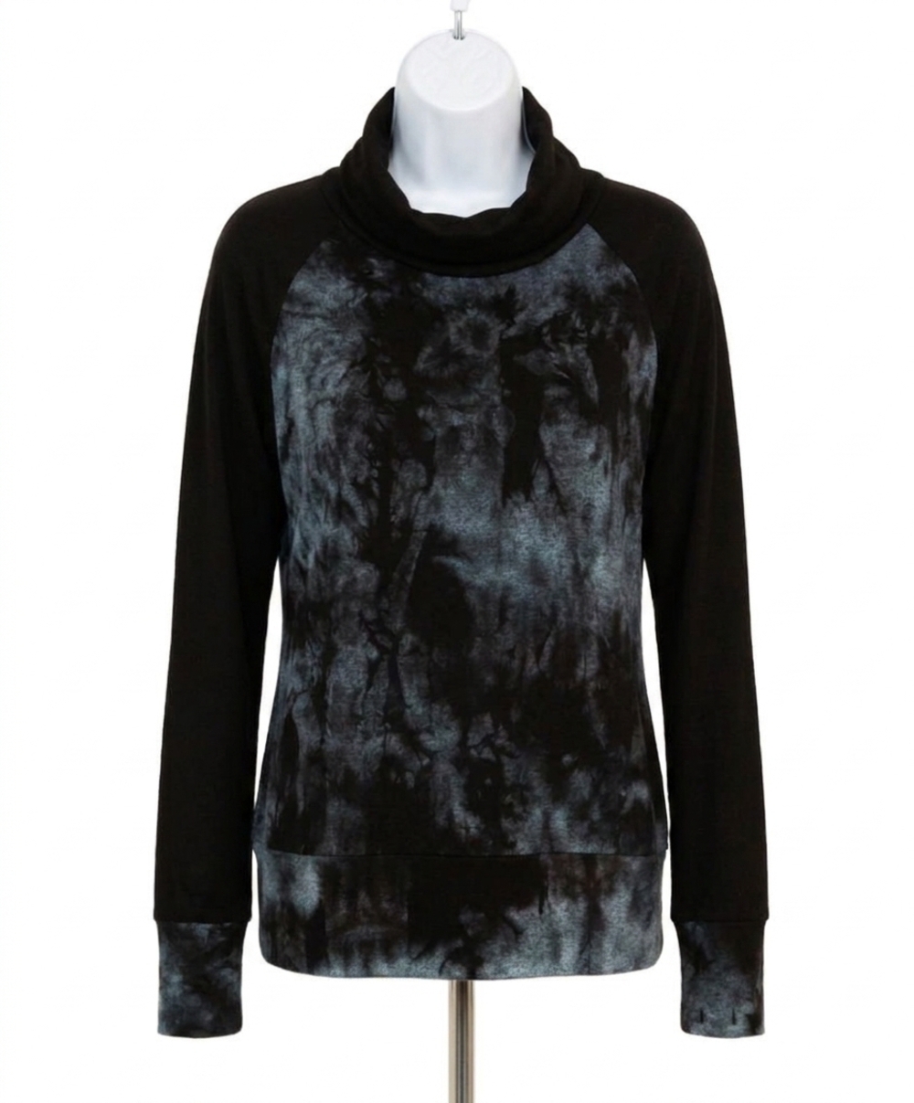 NEW FRENCH KYSS marble wash color block turtleneck top in storm